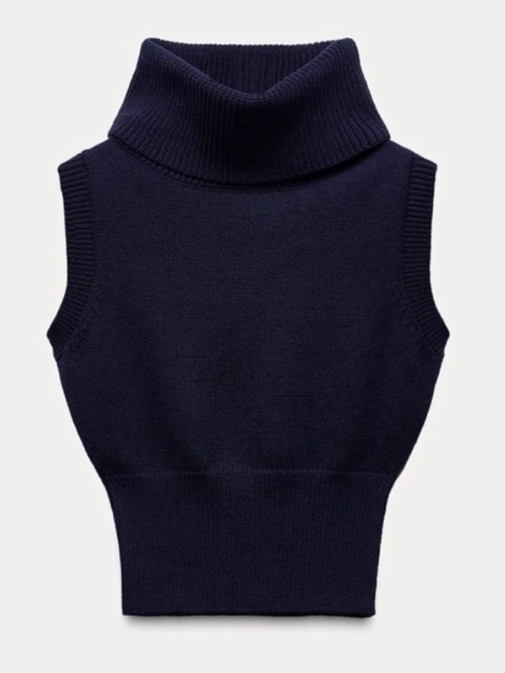Zara Sleeveless Turtleneck Knit Top in Navy